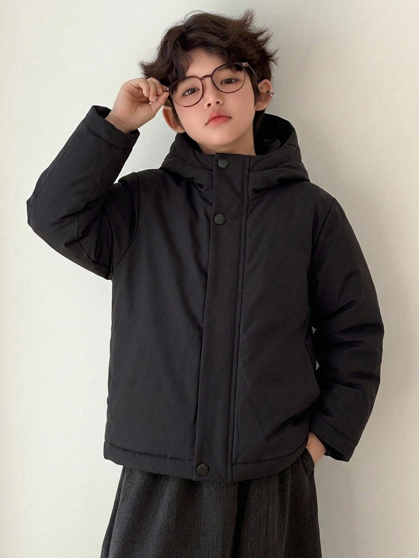 Solid Color Hooded Zip-Up Fashion Versatile Winter Padded Coat