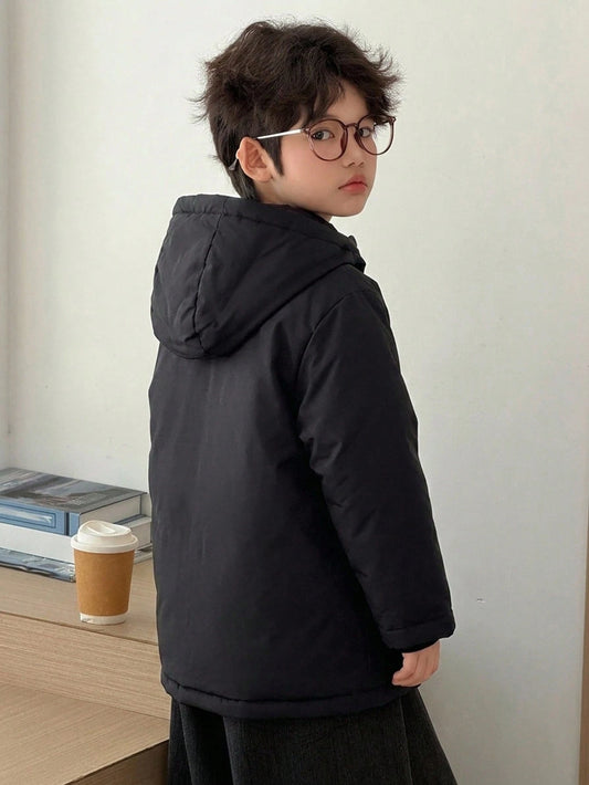 Solid Color Hooded Zip-Up Fashion Versatile Winter Padded Coat