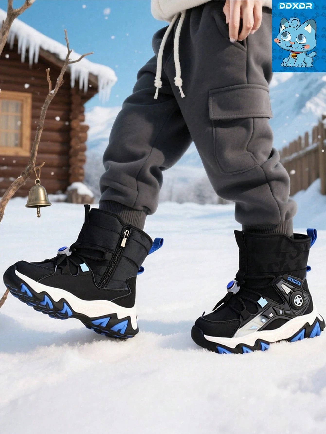 DDXDR Boys Snow Boots Waterproof Anti-Slip Winter Boots