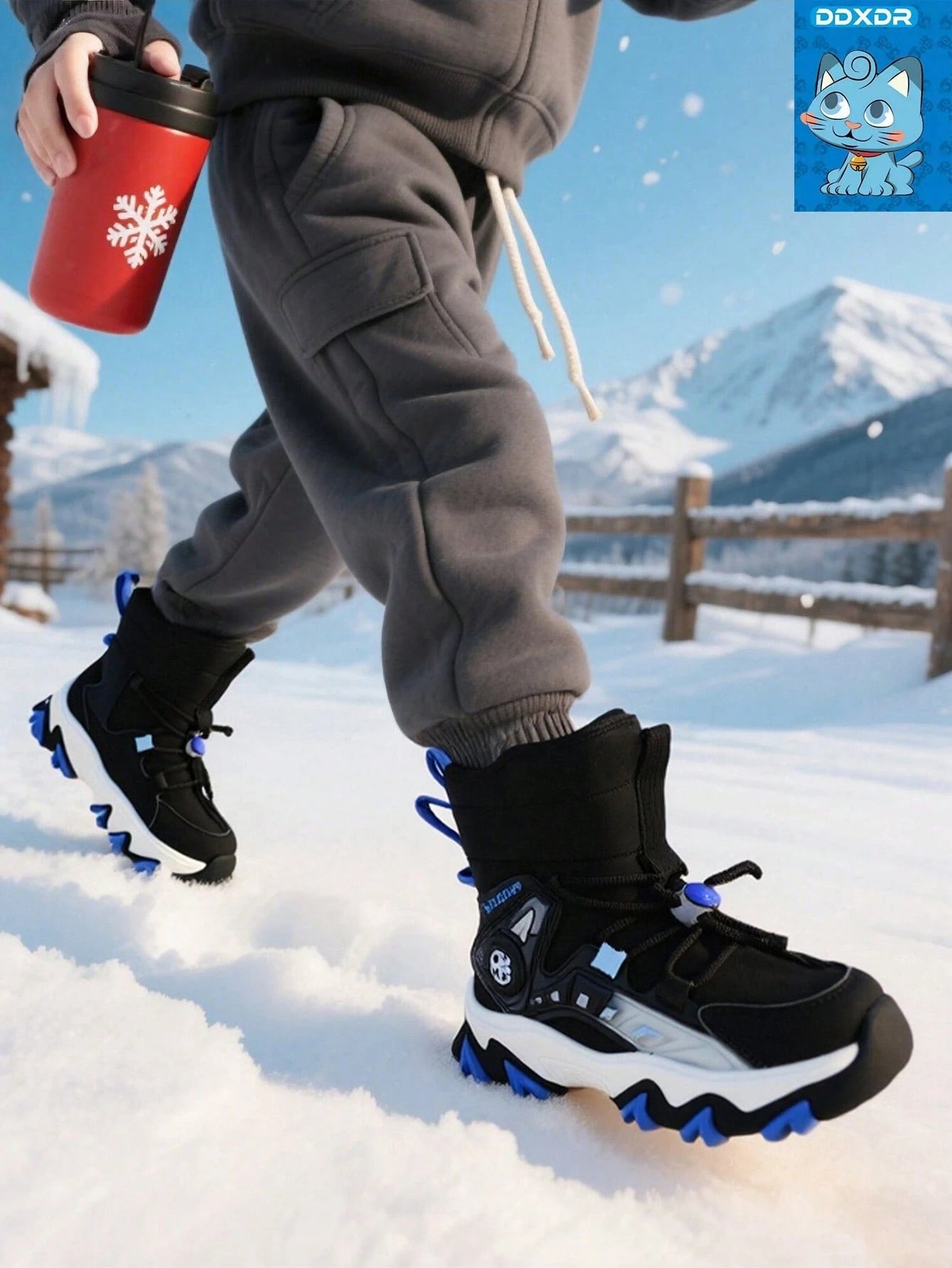 DDXDR Boys Snow Boots Waterproof Anti-Slip Winter Boots