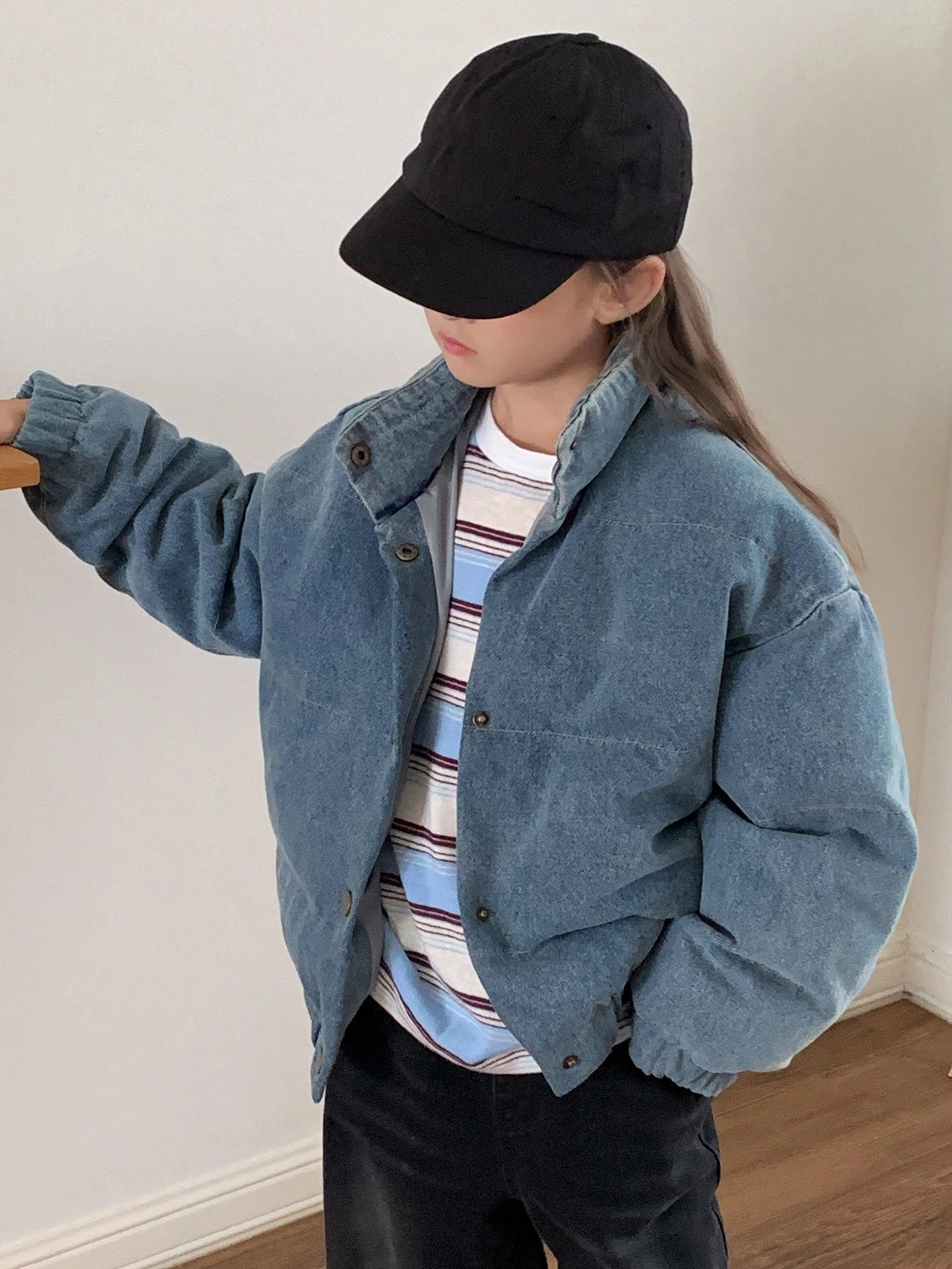 Loose Fit Collared Long Sleeve Thick Denim Jacket Coat