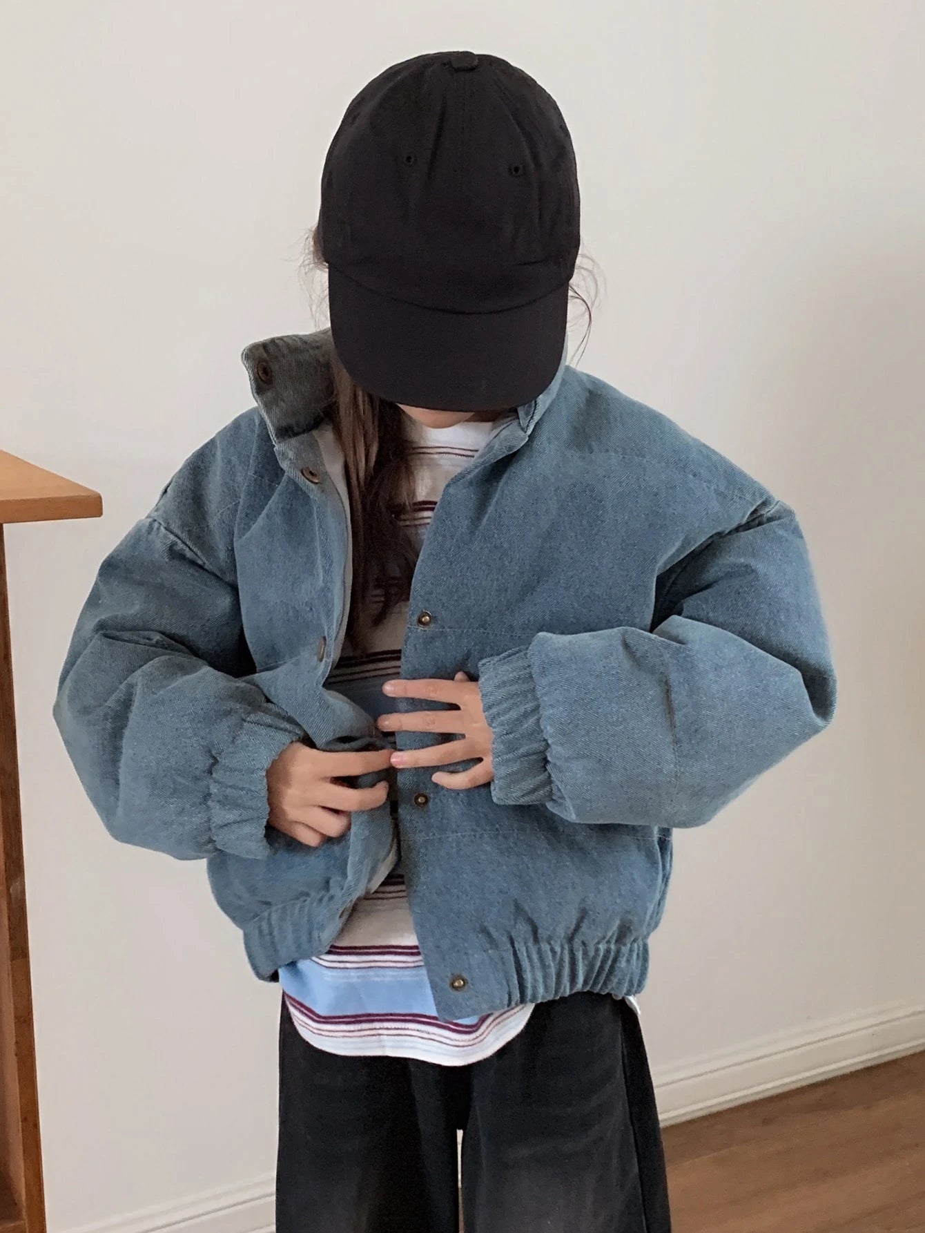 Loose Fit Collared Long Sleeve Thick Denim Jacket Coat