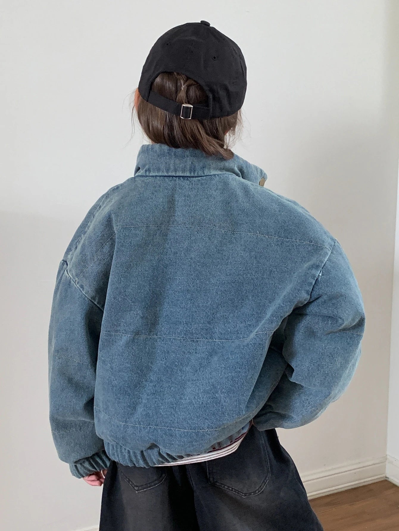 Loose Fit Collared Long Sleeve Thick Denim Jacket Coat