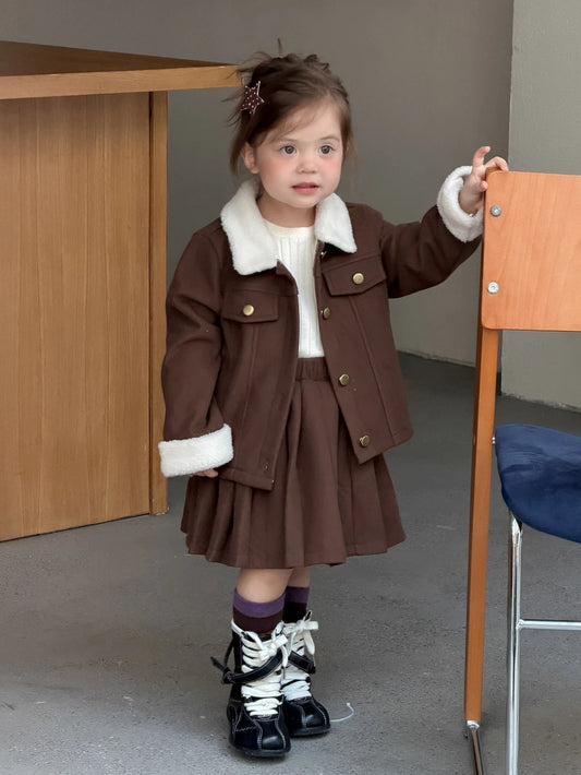 Infant (Girl) Contrast Color Lapel Autumn/Winter Jacket Set