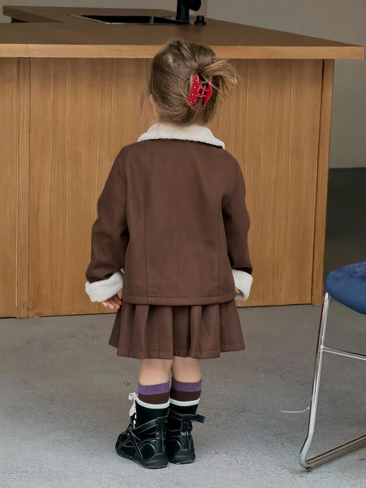 Infant (Girl) Contrast Color Lapel Autumn/Winter Jacket Set