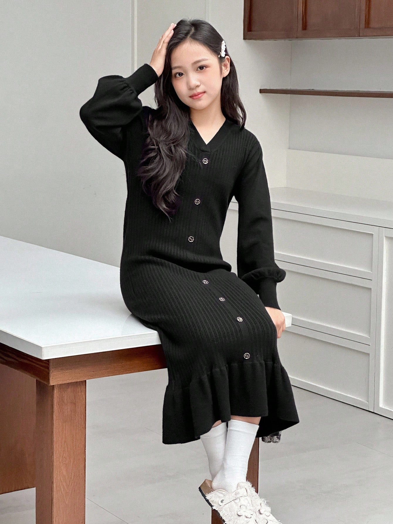 Dazy Kids Plus Size Girls Knitted Sweater Dress