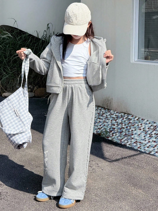 Tween Girls Butterfly Print Hoodie Long Sleeve Top And Pants Grey
