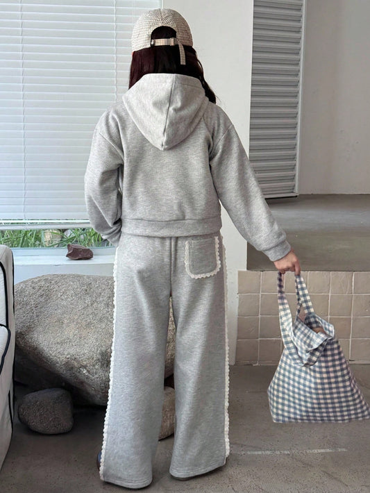Tween Girls Butterfly Print Hoodie Long Sleeve Top And Pants