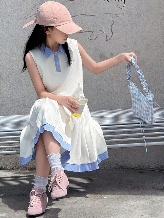 Dazy Kids Tween Girls Colorblock Sleeveless Pleated Casual Dress