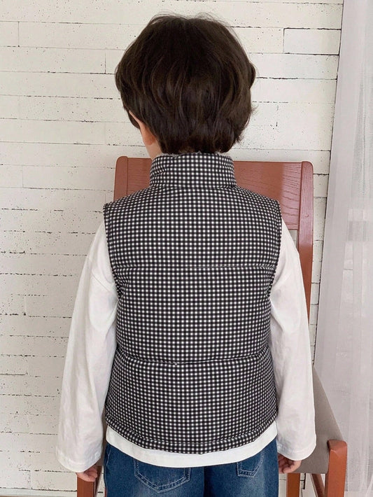 Young Boy Autumn/Winter Casual Versatile Plaid Warm Sleeveless Vest
