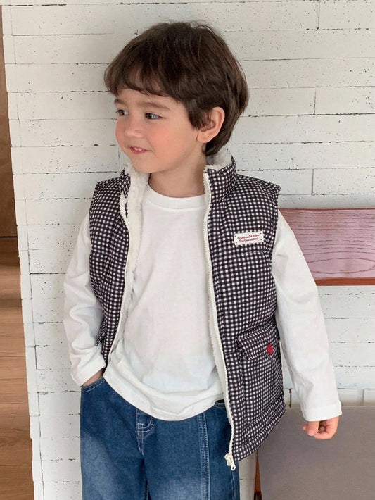 Young Boy Autumn/Winter Casual Versatile Plaid Warm Sleeveless Vest