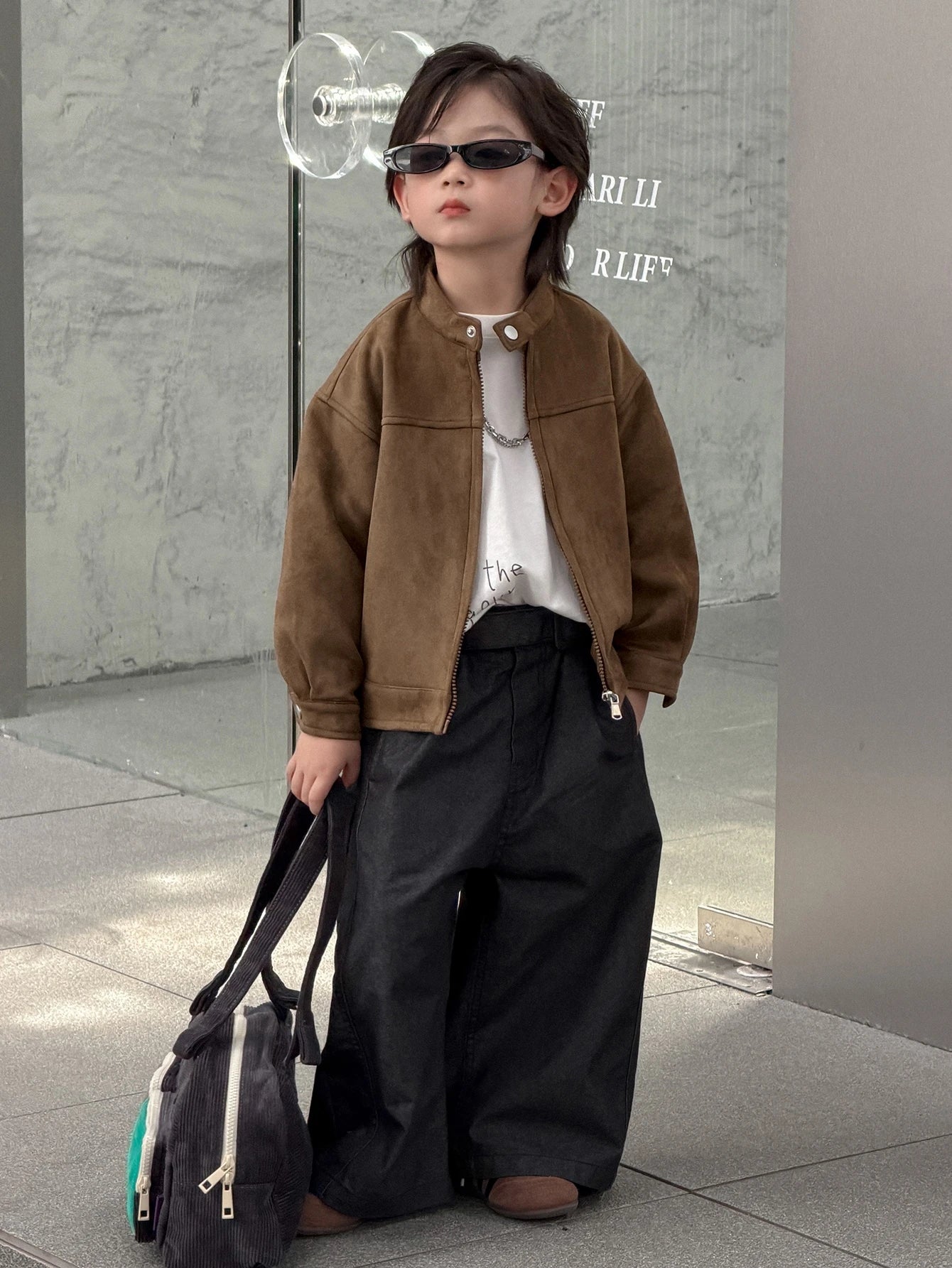 Brown Loose Zip-Up Autumn/Winter Thick Suede Fleece Long Sleeve Jacket