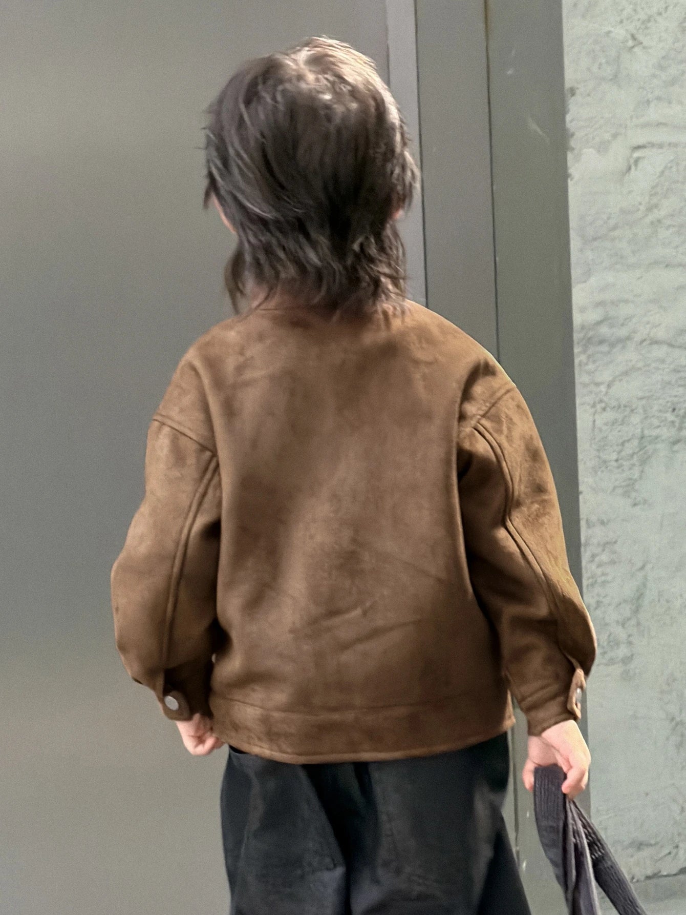 Brown Loose Zip-Up Autumn/Winter Thick Suede Fleece Long Sleeve Jacket