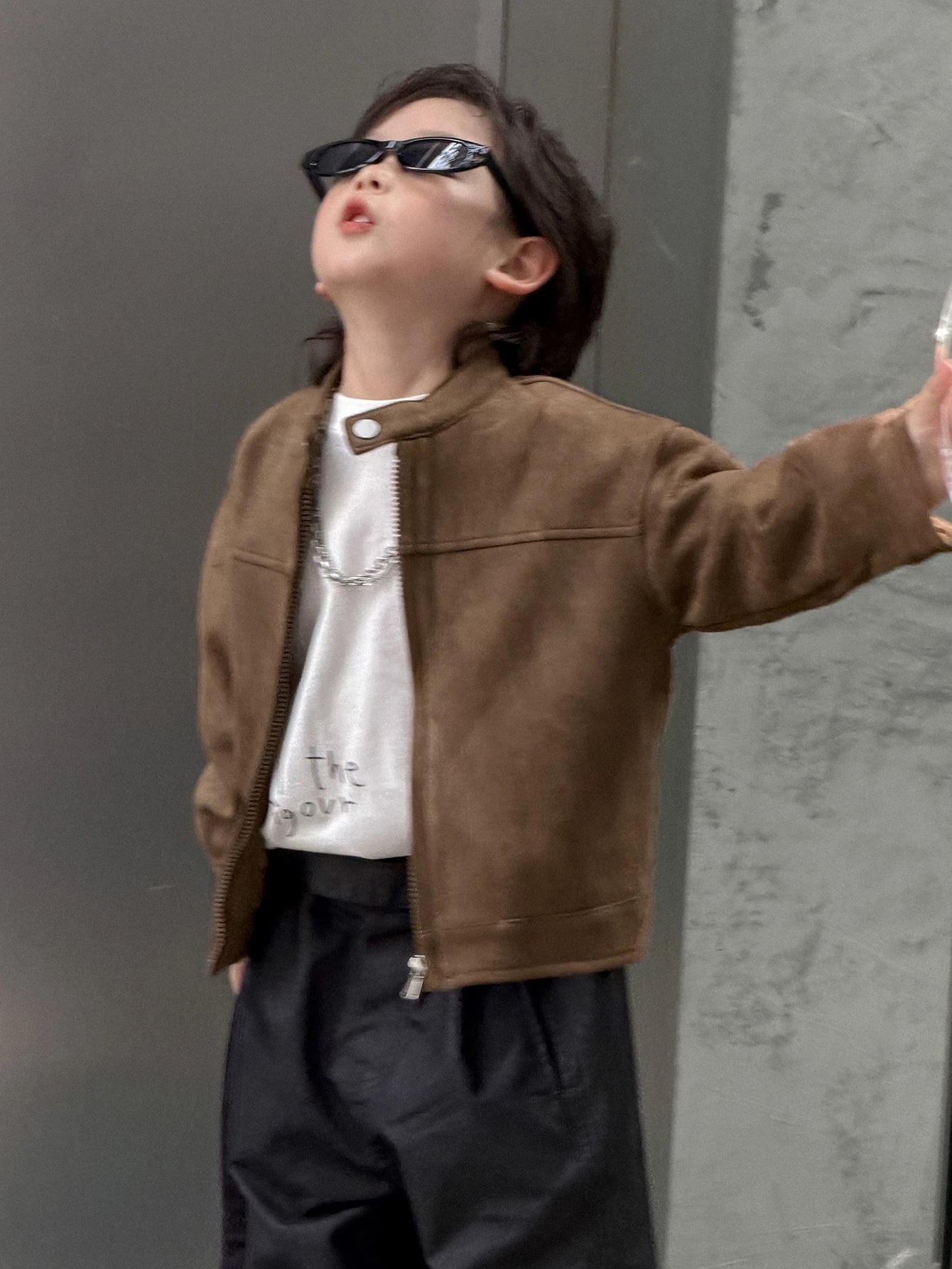 Brown Loose Zip-Up Autumn/Winter Thick Suede Fleece Long Sleeve Jacket