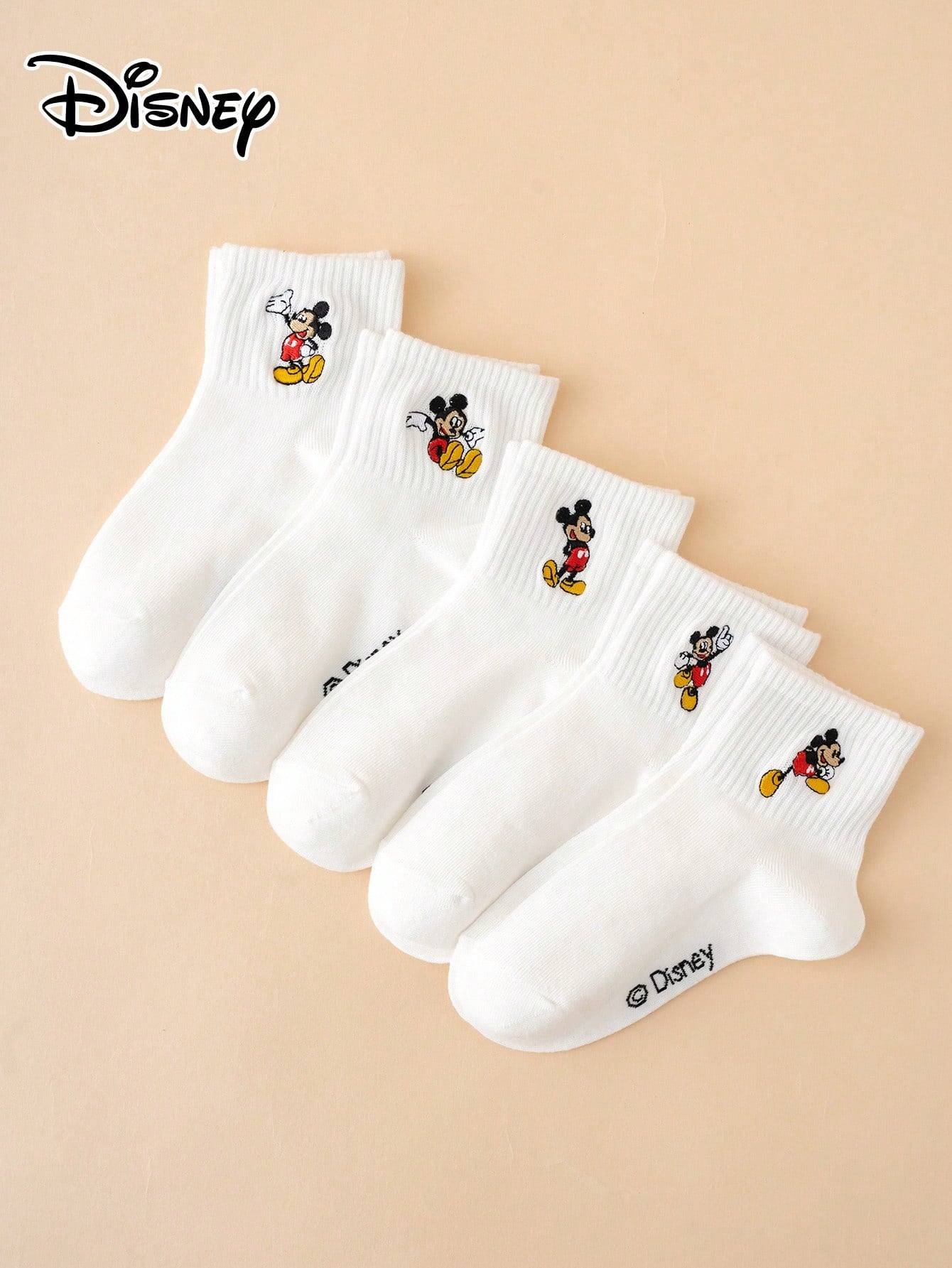 Disney 5 Pairs Of Interesting And Personalized Cartoon-Style Cute Embroidered Sock White