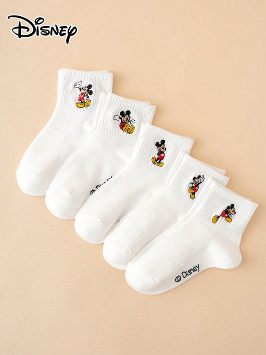 Disney 5 Pairs Of Interesting And Personalized Cartoon-Style Cute Embroidered Sock White