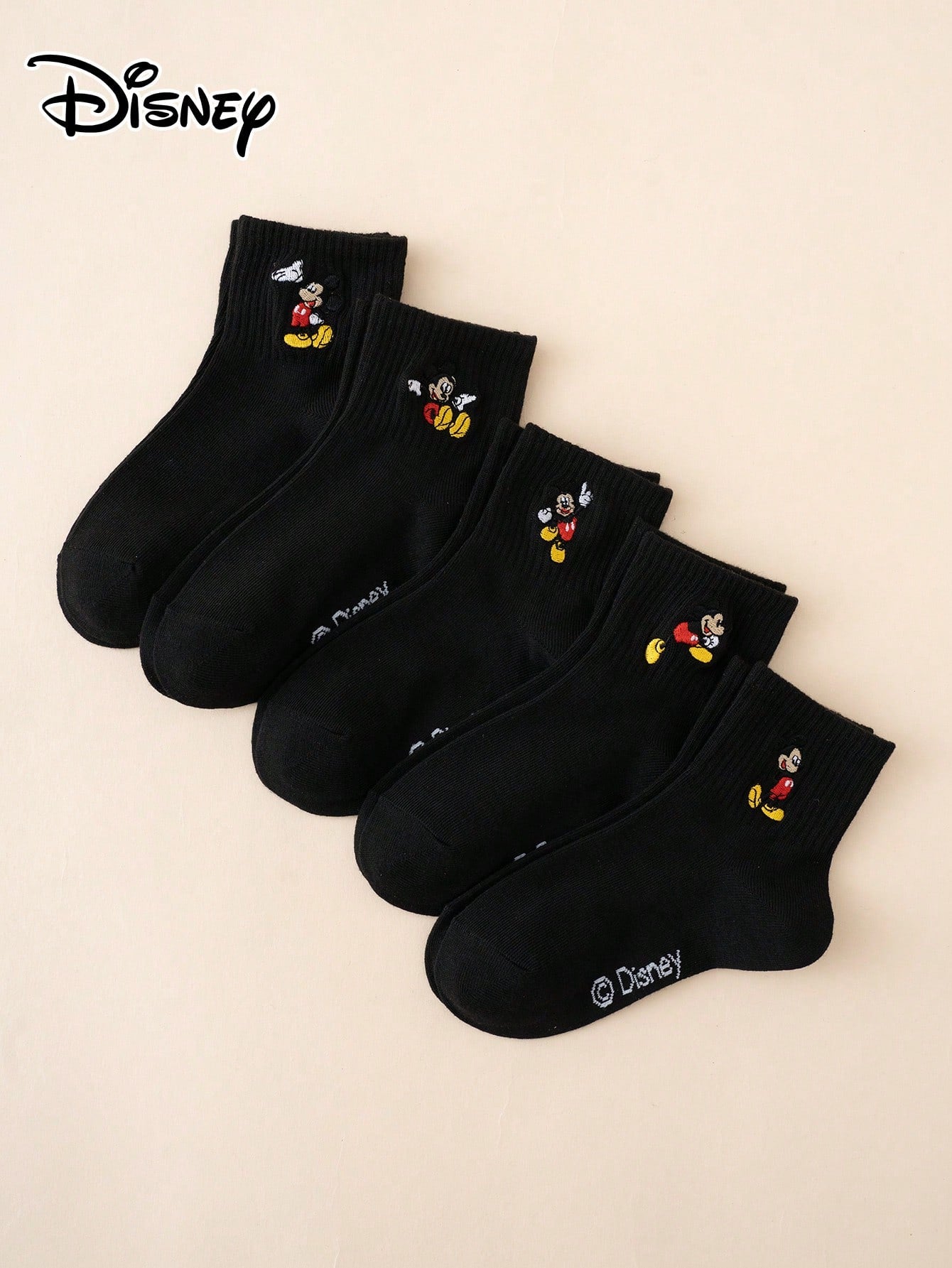 Disney 5 Pairs Of Interesting And Personalized Cartoon-Style Cute Embroidered Sock Black