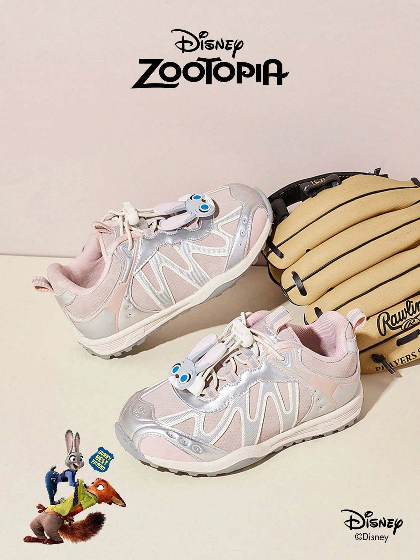 A Pair Of Disney Genuine Co Branded Zootopia2 Children's Sports Shoes Pink