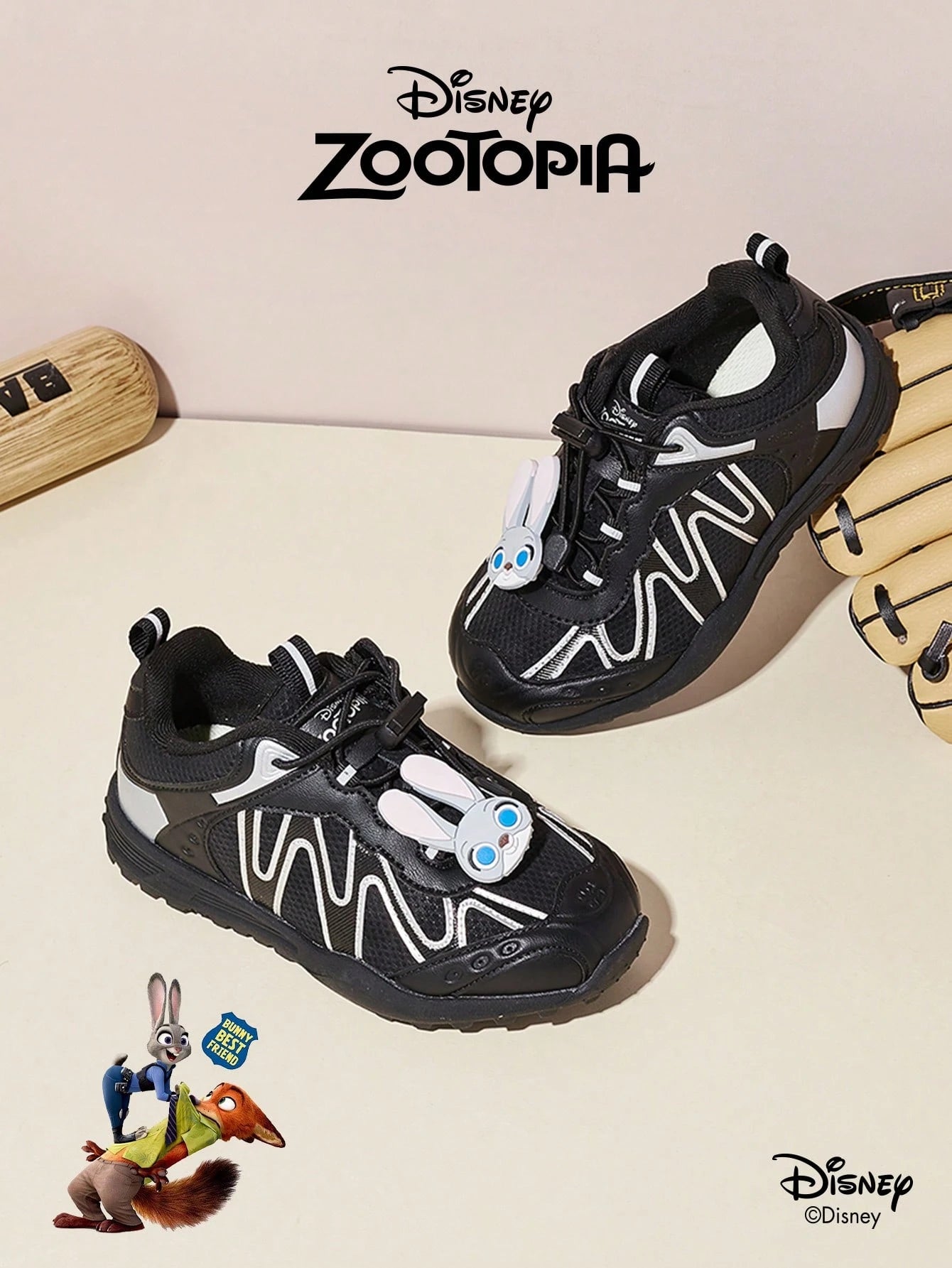 A Pair Of Disney Genuine Co Branded Zootopia2 Children's Sports Shoes Black