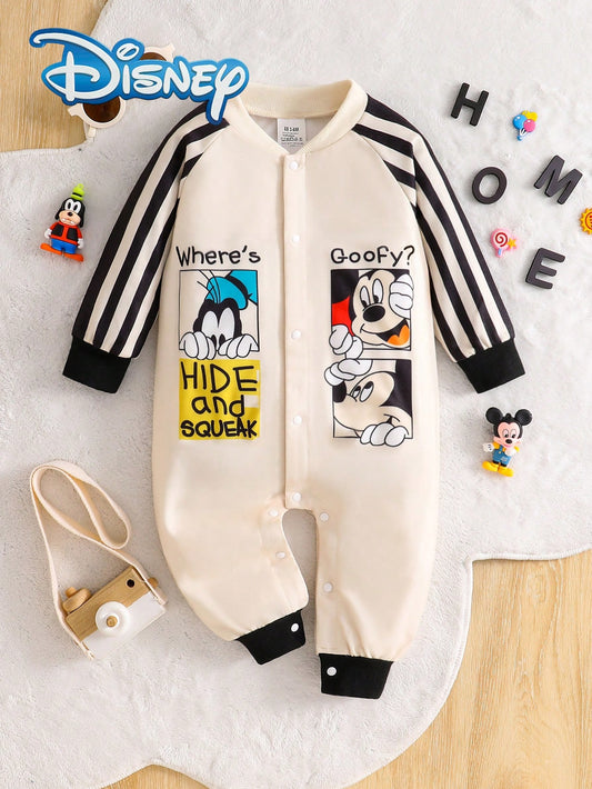 Mickey 4-Grid Print Button-Up Jumpsuit
