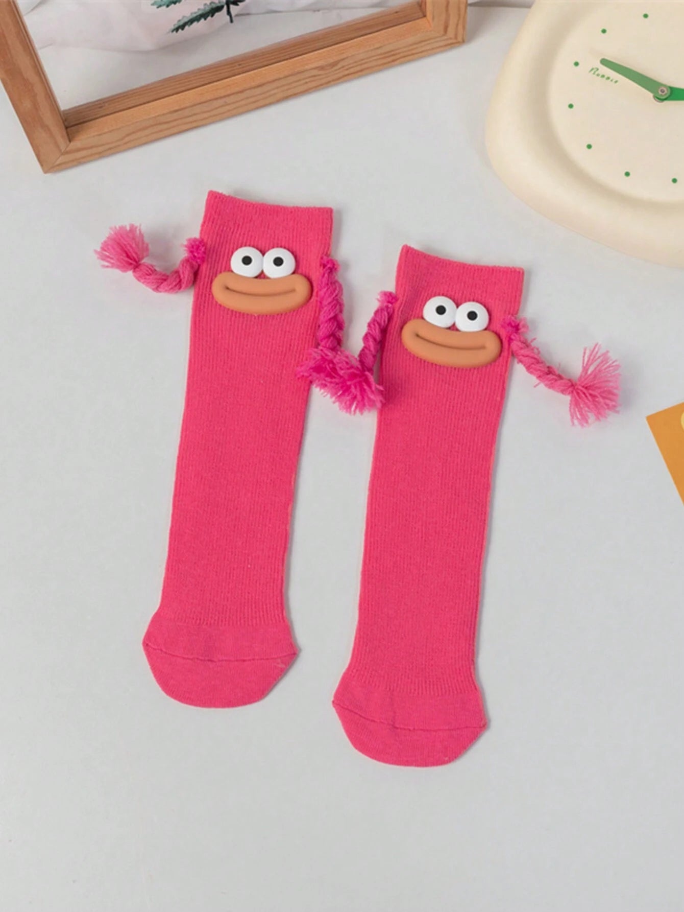 Dopamine Ribbon Sausage Mouth Long Socks Rose Red 2Y-12Y