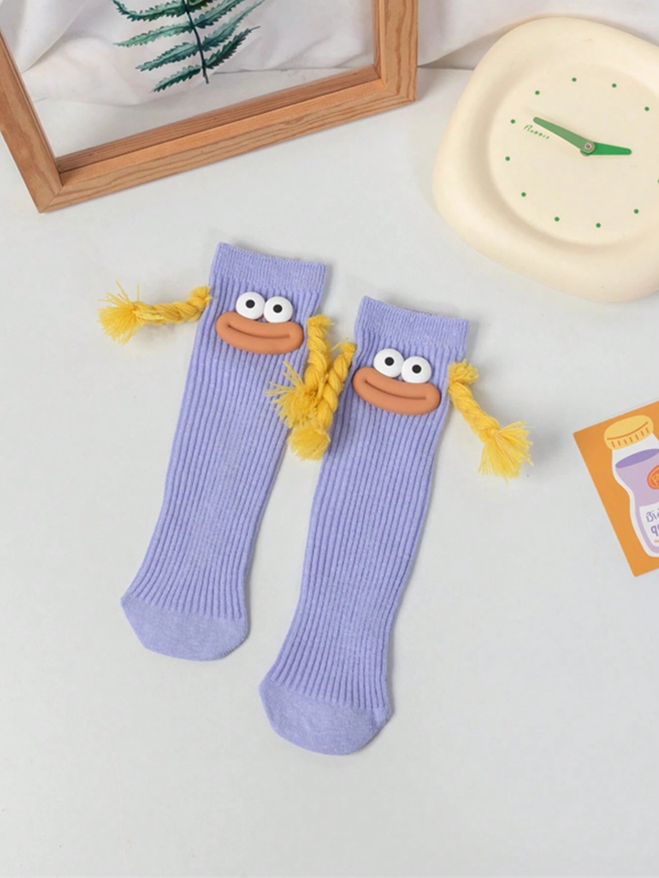 Dopamine Ribbon Sausage Mouth Long Socks Purple 2Y-12Y