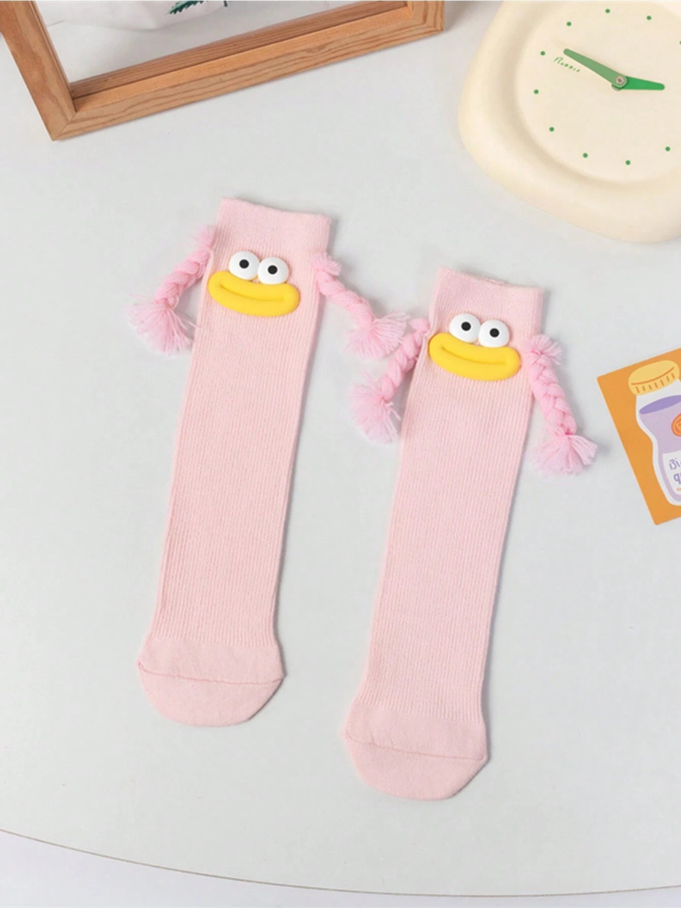 Dopamine Ribbon Sausage Mouth Long Socks Pink 2Y-12Y