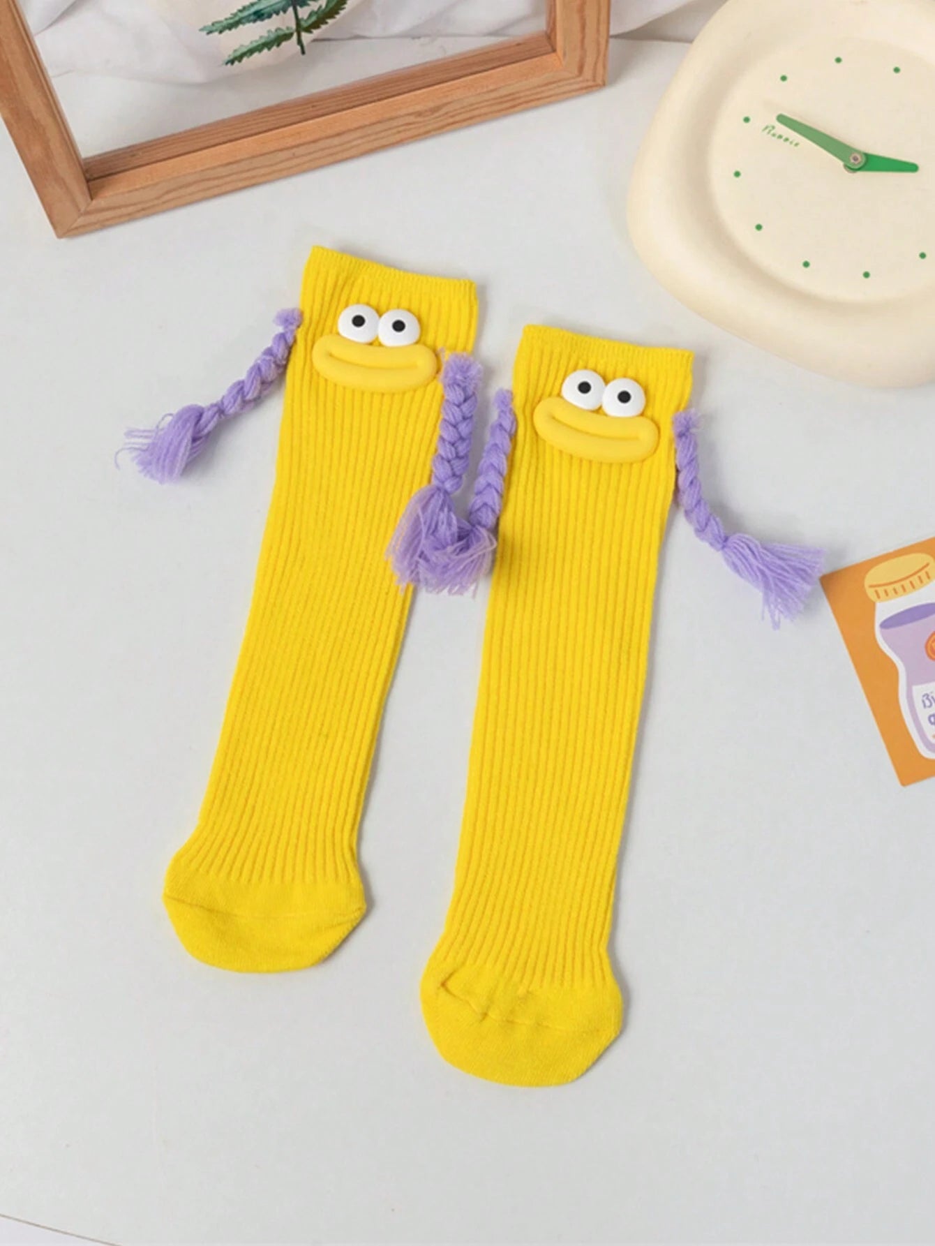 Dopamine Ribbon Sausage Mouth Long Socks Lemon Yellow 2Y-12Y