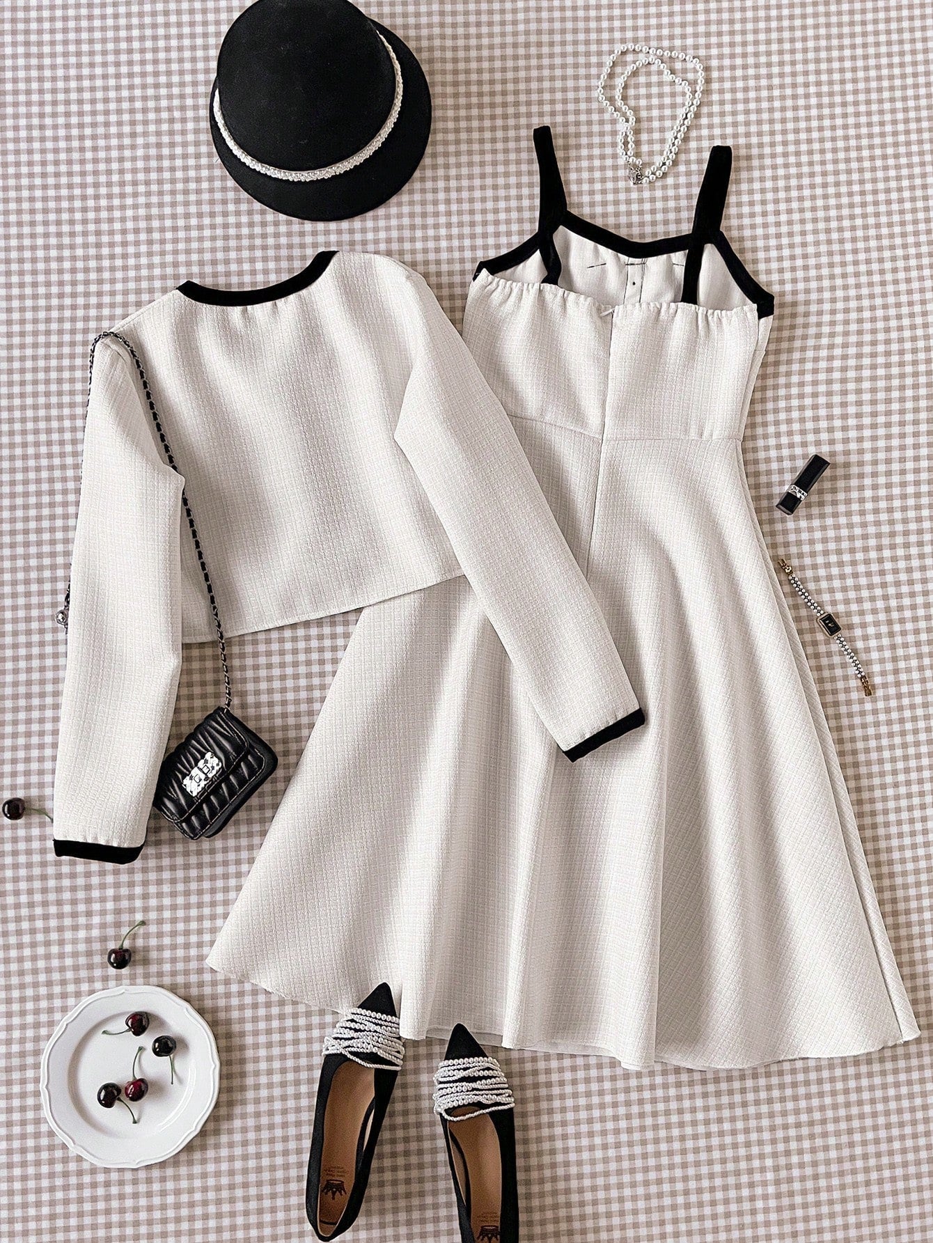 Elegant Cardigan Jacket And Bowknot Decor Slip Dress 2 Piece Set