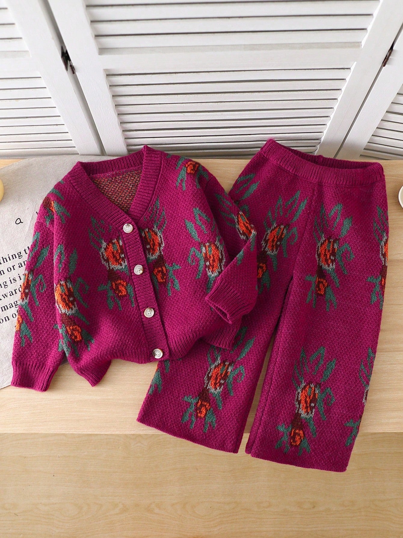kids Young Girl's Pink Autumn School Knit Sweater Set