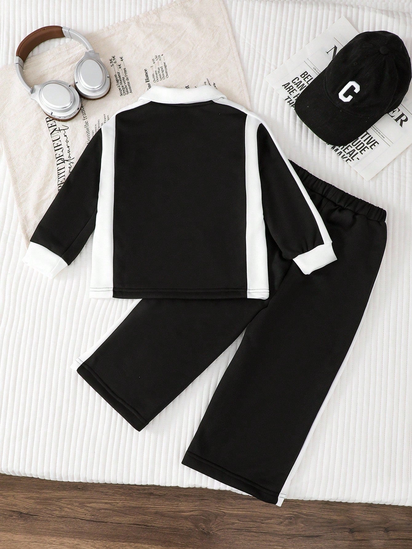 Patchwork Stand Collar Sweatshirt And Wide Leg Jogger Set