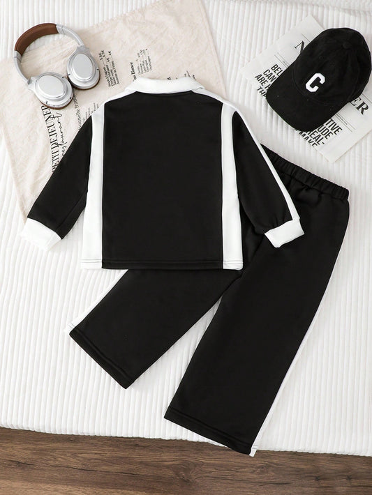 Patchwork Stand Collar Sweatshirt And Wide Leg Jogger Set