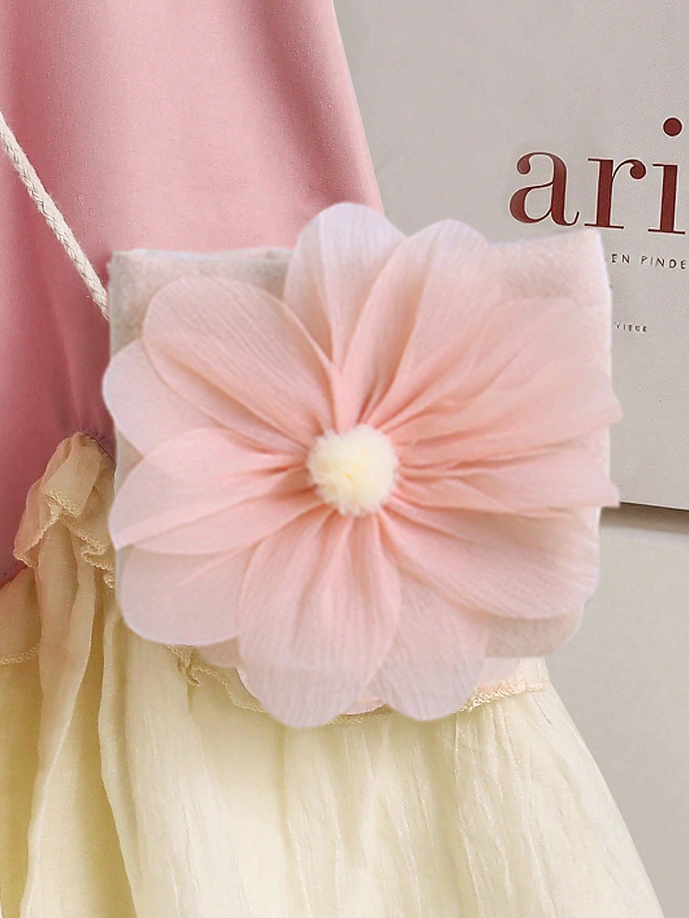 Young Girl Ruffled Hem Dress And 3D Floral Woven Handbag Set