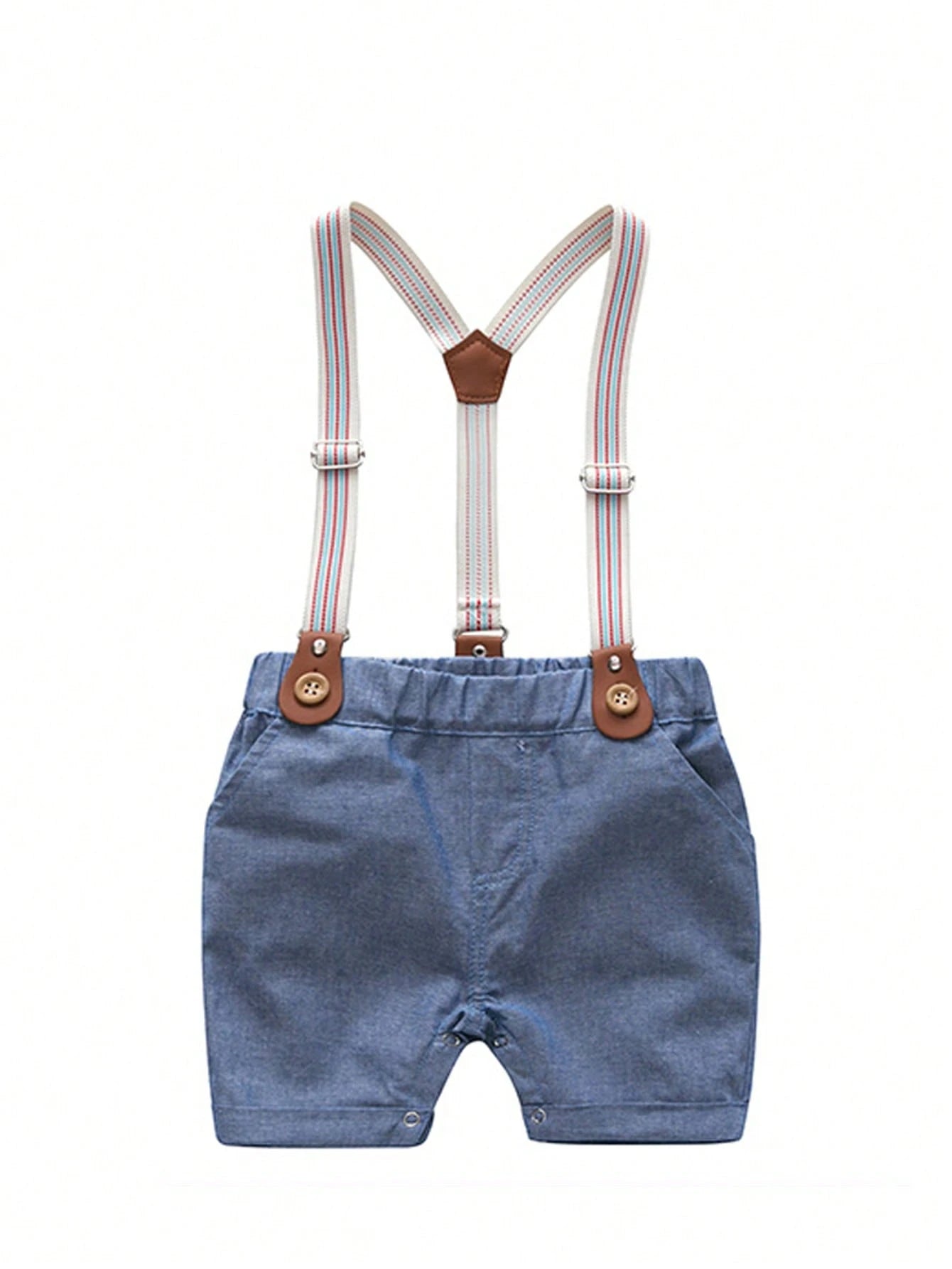 Baby Boy Solid Color Lightweight Short Sleeve Bodysuit With Suspenders Shorts Set