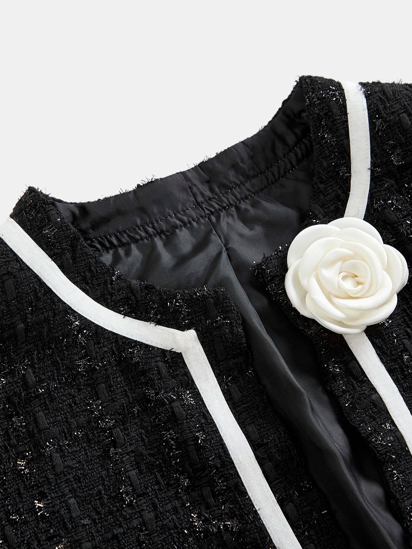 Elegant Black Tweed Cropped Jacket & Flared Dress Set