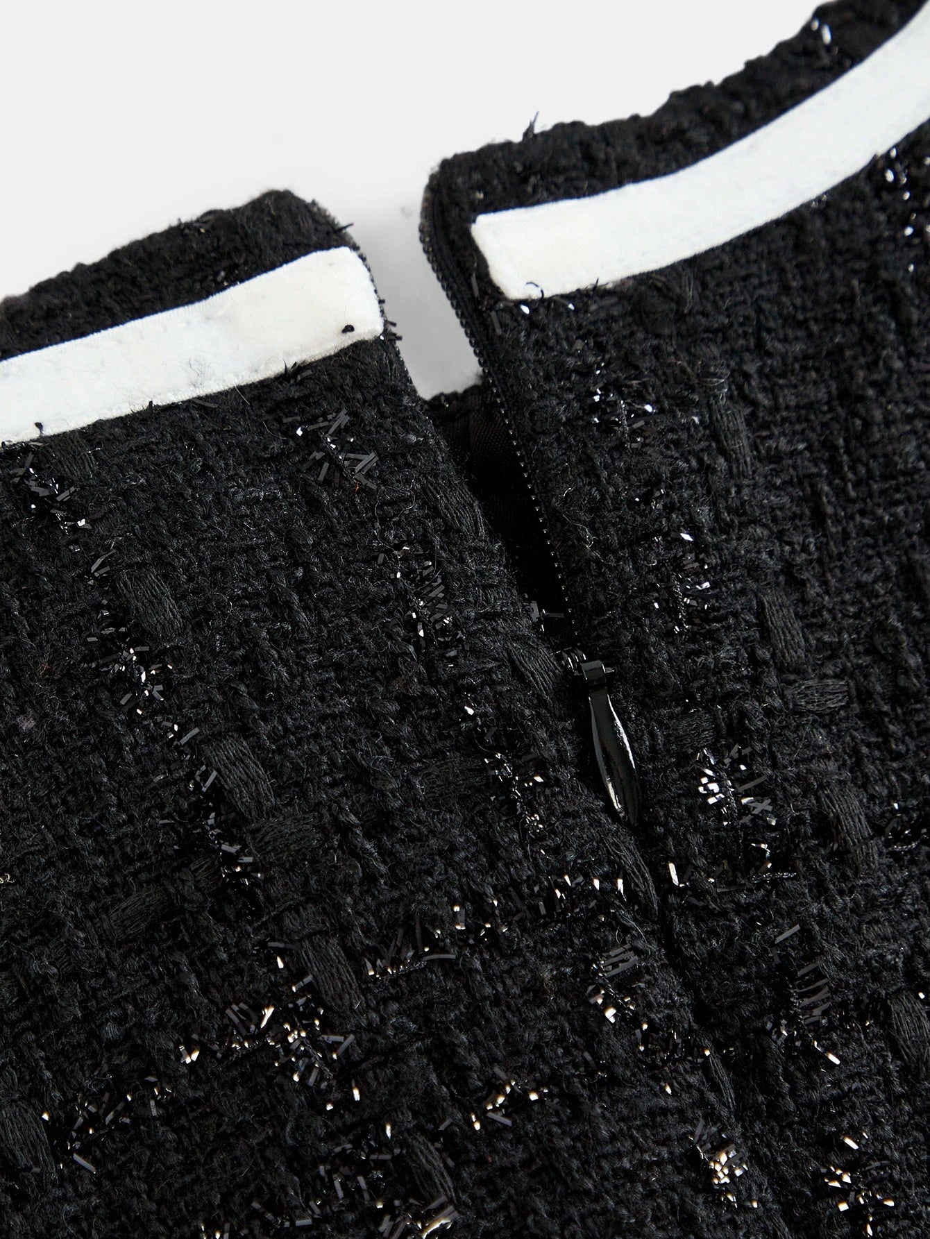 Elegant Black Tweed Cropped Jacket & Flared Dress Set