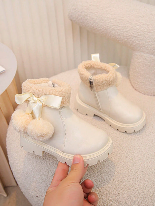 Girls' Boots New Fluffy Collar Pom Pom Design Cute Outdoor Boots