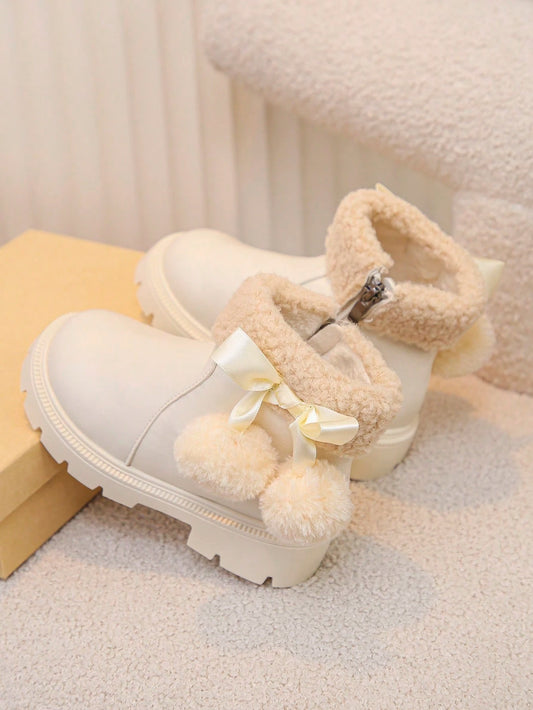 Girls' Boots New Fluffy Collar Pom Pom Design Cute Outdoor Boots