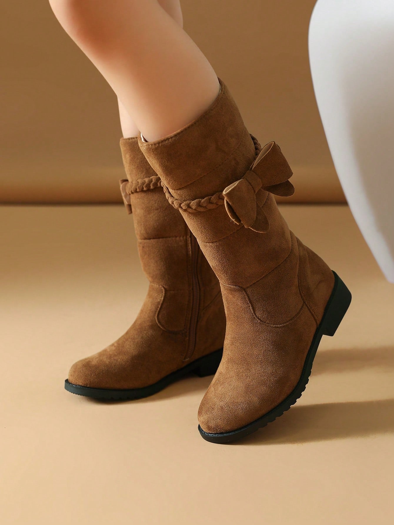 Little Girls Flat Brown Boots