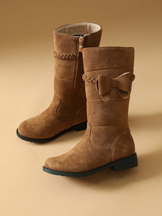 Little Girls Flat Brown Boots