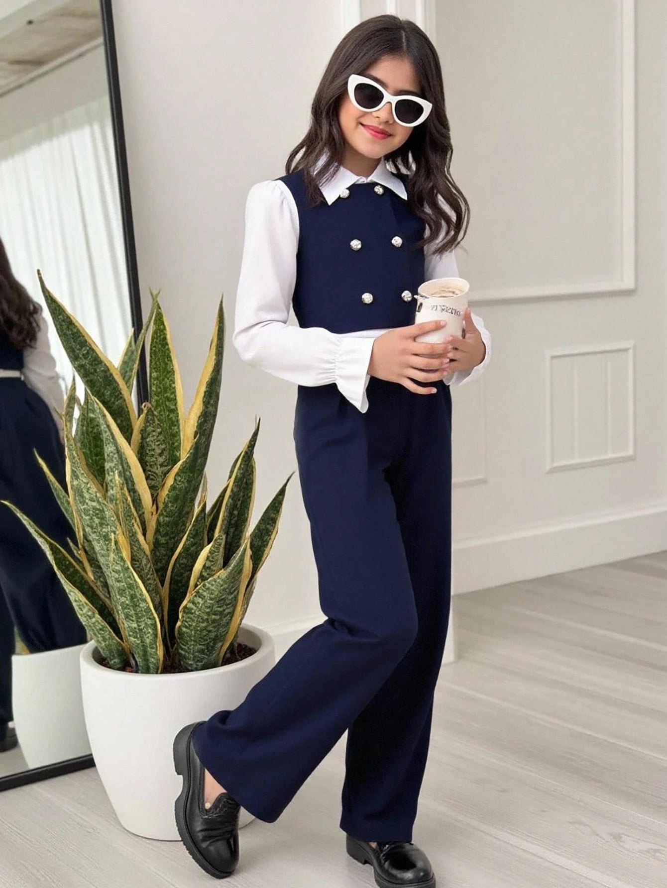 Girls' Color Block Long Sleeve Casual Pants Suit Multicolor