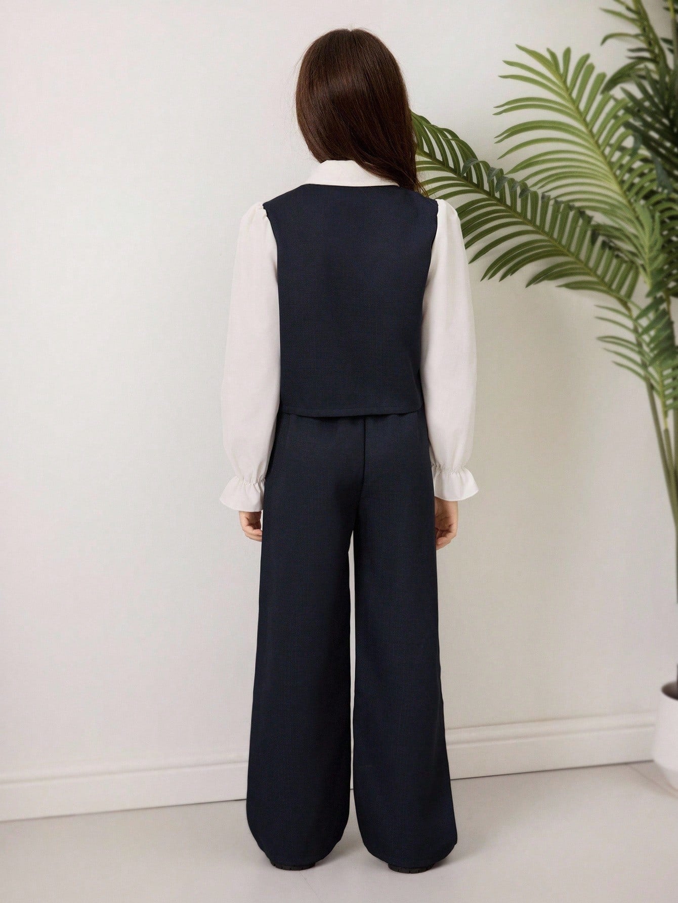 Girls' Color Block Long Sleeve Casual Pants Suit