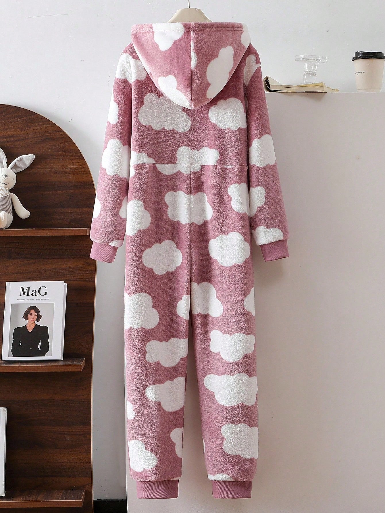 Girls' Cute Cloud Pattern Long Sleeve Hooded Jumpsuit
