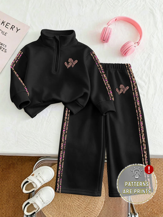Half-Zip Top Paired With Matching Wide-Leg Long Pants
