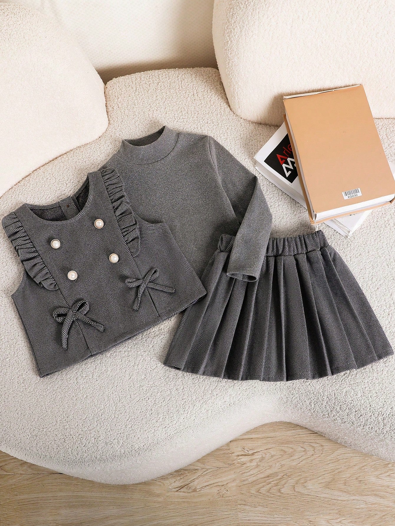 Girls Korean Vintage Preppy Style 3 Pieces Set