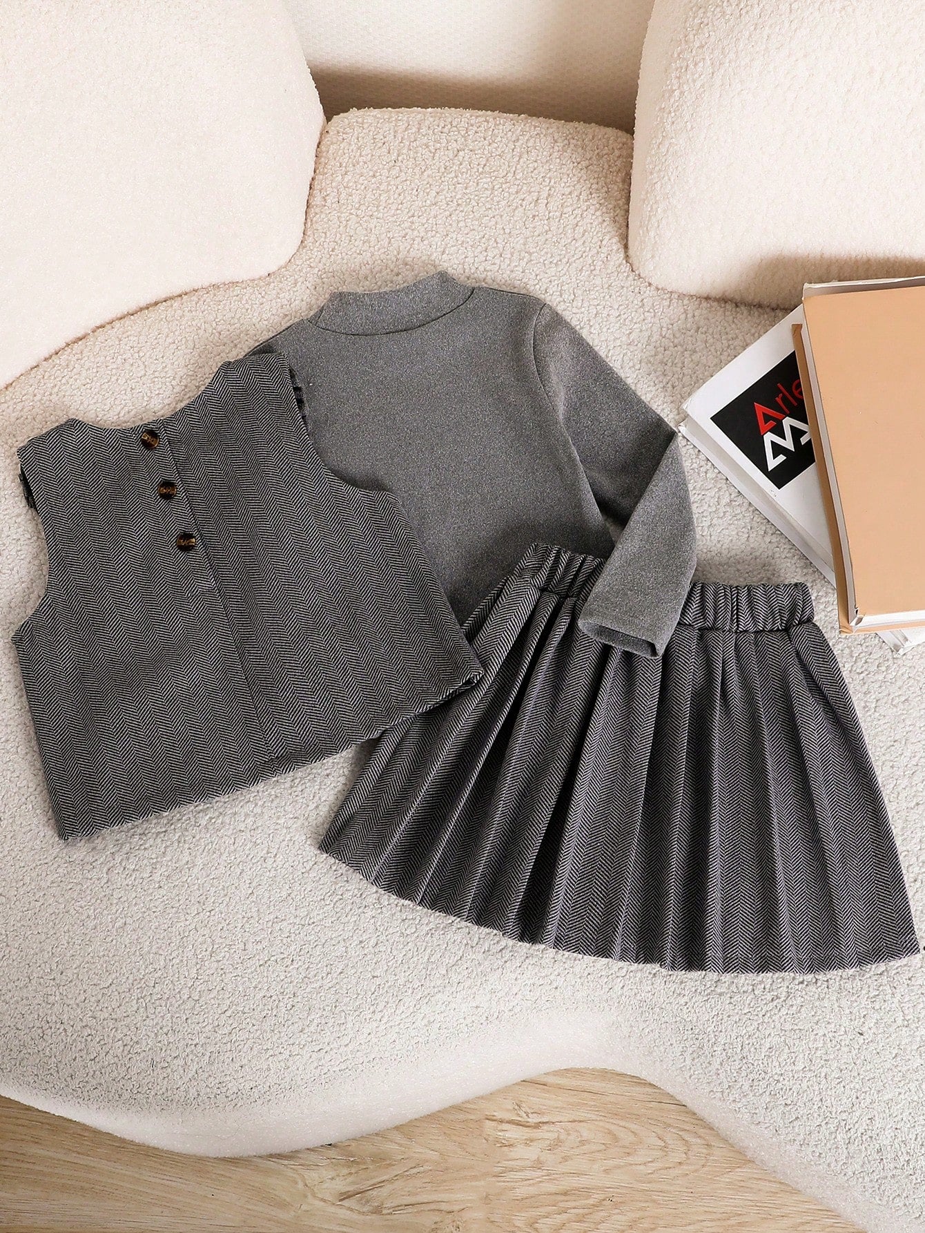 Girls Korean Vintage Preppy Style 3 Pieces Set