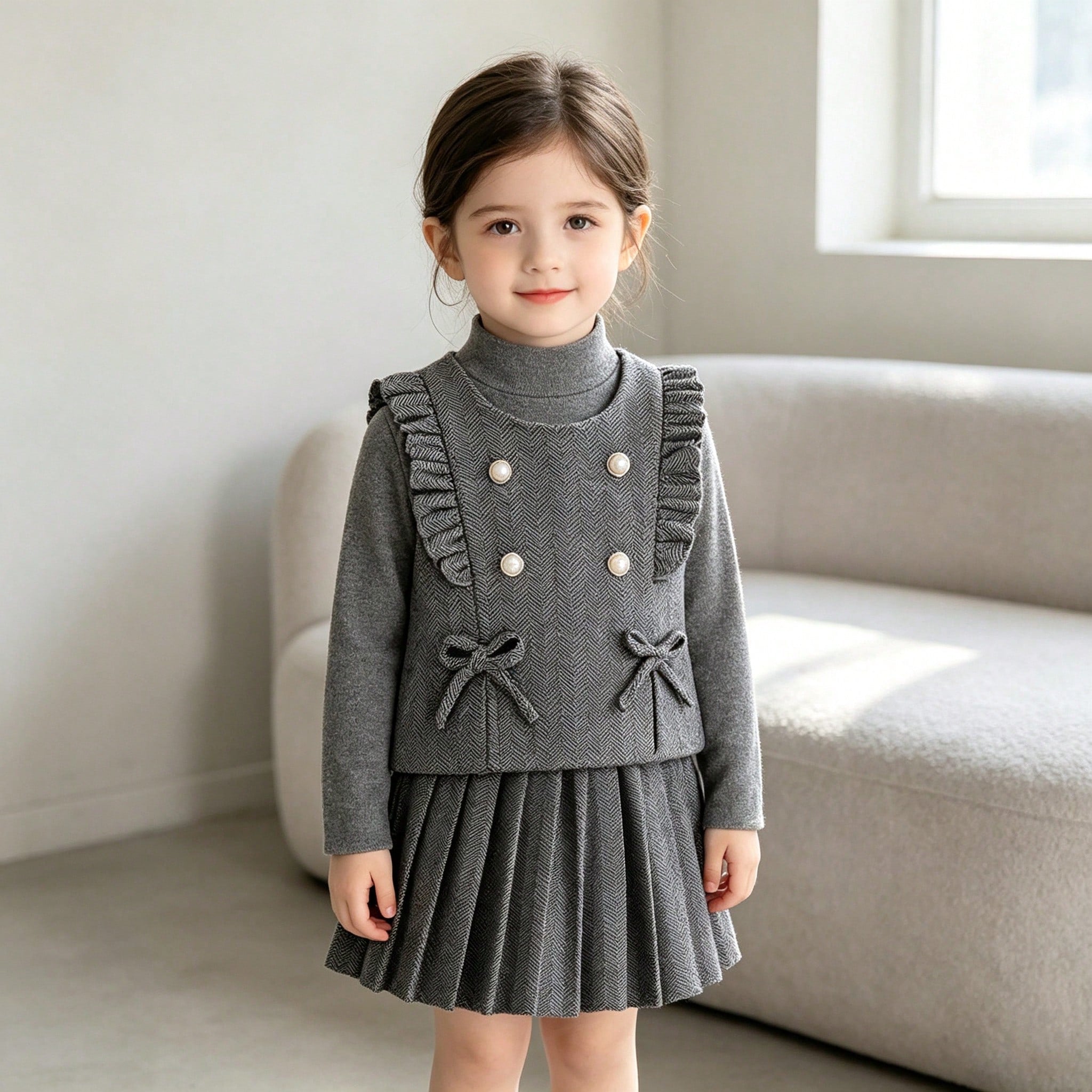 Girls Korean Vintage Preppy Style 3 Pieces Set