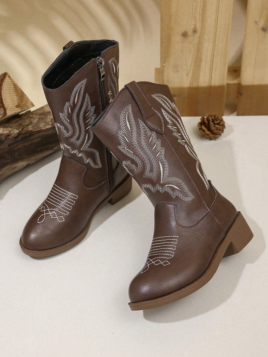 Colorful Embroidered Sequin Synthetic Leather Anti-Slip Round Toe Shoes Brown