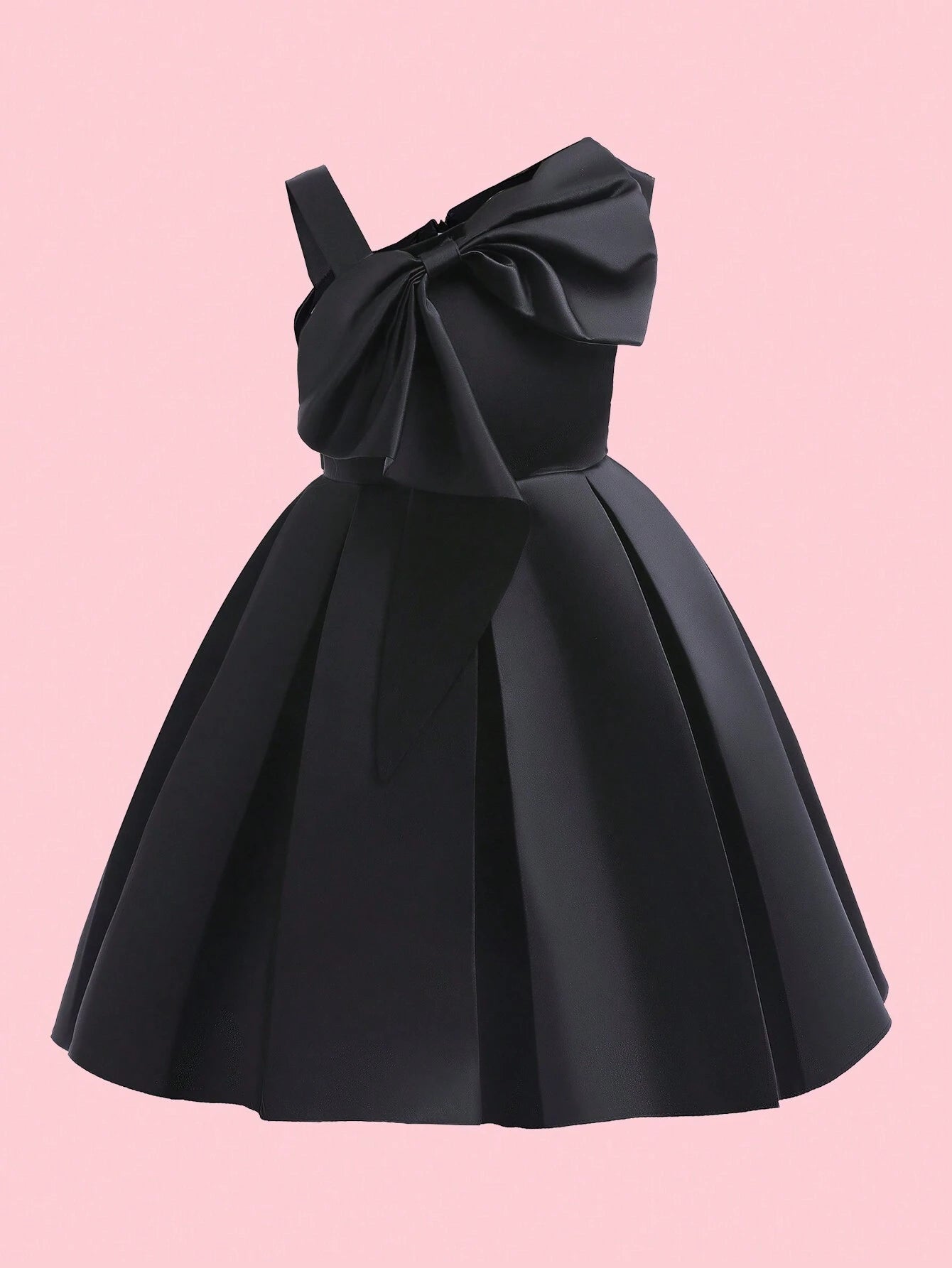 Girls' One Shoulder Big Bow Solid Color Formal Dress Party Princess Dress