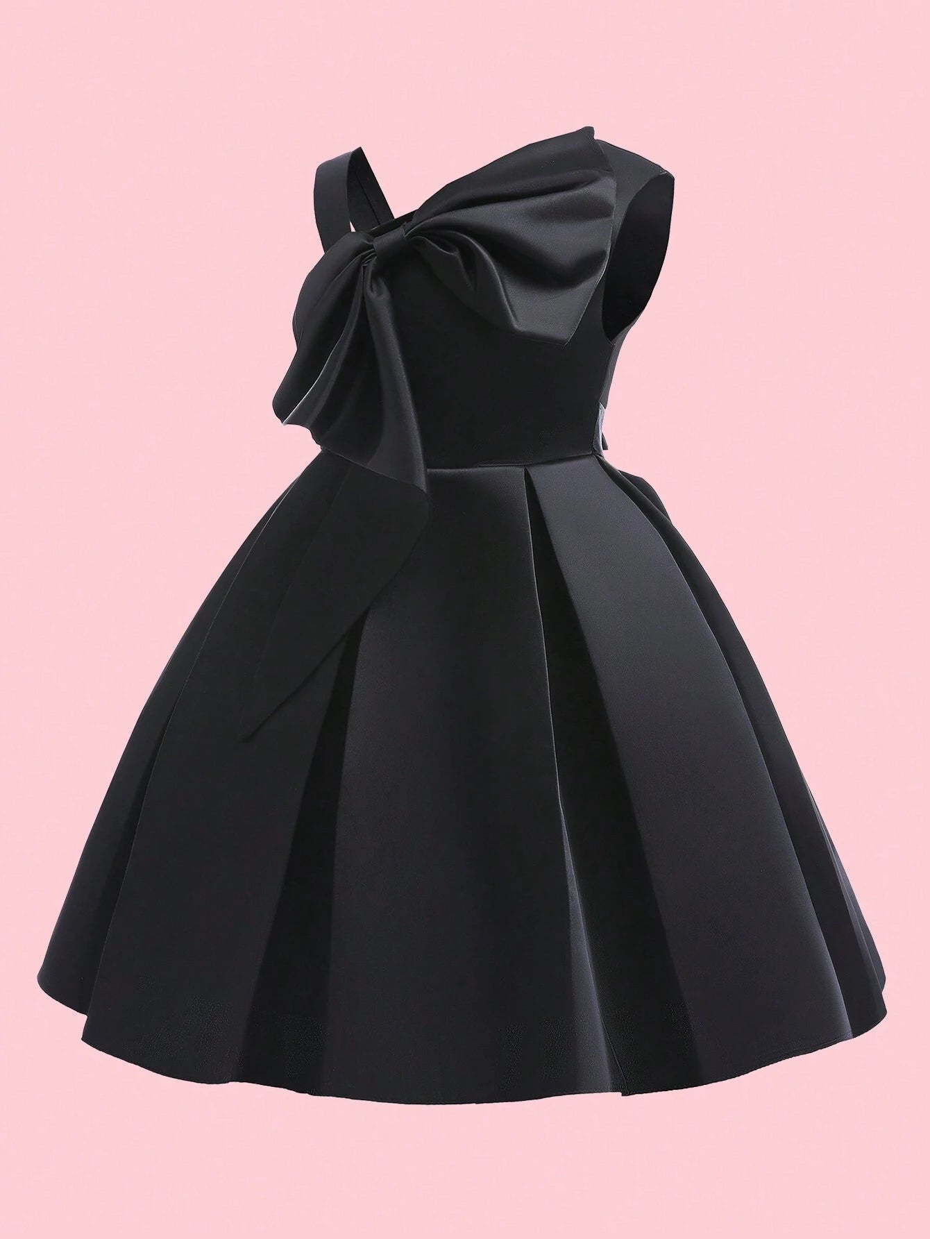 Girls' One Shoulder Big Bow Solid Color Formal Dress Party Princess Dress